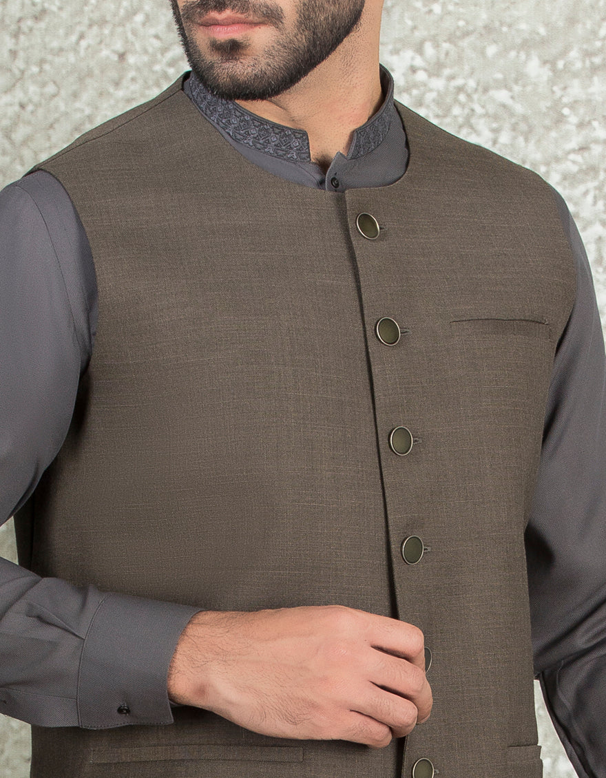 MUD GREY BLENDED WAISTCOAT | JJVC-US-27429/S22/JJ7375-PN - Image 2