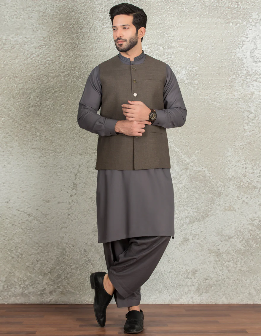MUD GREY BLENDED WAISTCOAT | JJVC-US-27429/S22/JJ7375-PN - Image 3