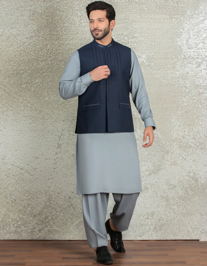 NAVY BLUE BLENDED WAISTCOAT | JJVC-US-27433/S22/JJ7381-FL - Image 2