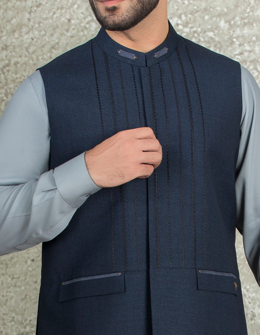 NAVY BLUE BLENDED WAISTCOAT | JJVC-US-27433/S22/JJ7381-FL - Image 3