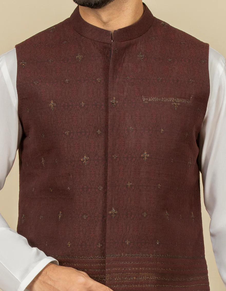DARK MAROON COTTON WAISTCOAT | JJVC-US-27445/S22/JJ5833-FL - Image 2