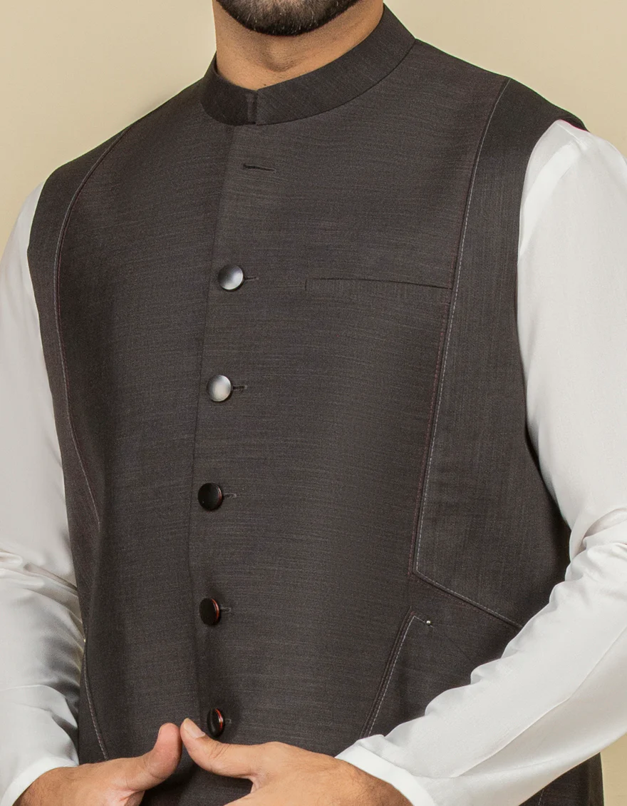 COFFEE BROWN BLENDED WAISTCOAT | JJVC-US-27452/S22/JJ7482-CL - Image 2