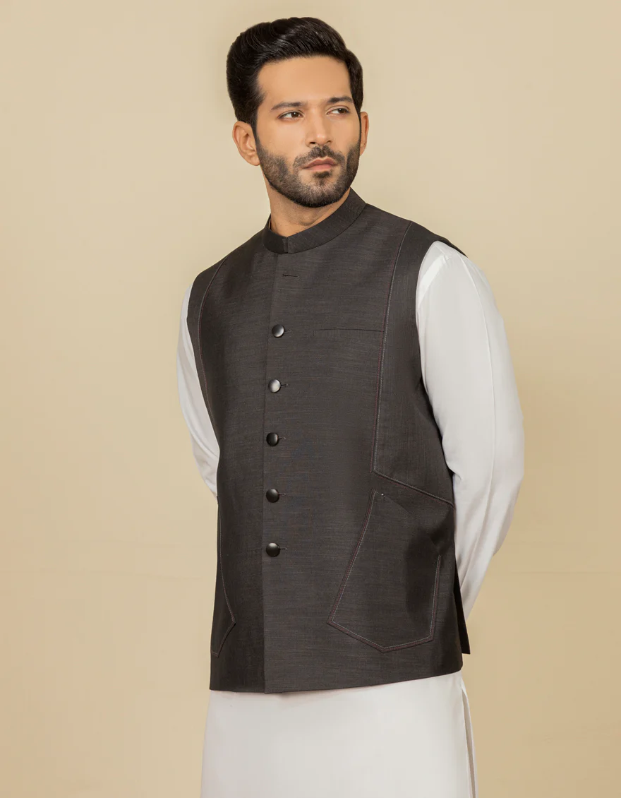 COFFEE BROWN BLENDED WAISTCOAT | JJVC-US-27452/S22/JJ7482-CL - Image 3