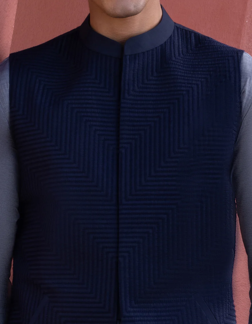 NAVY BLUE BLENDED WAISTCOAT | JJVC-US-27456/S22/JJ7377-FL - Image 2