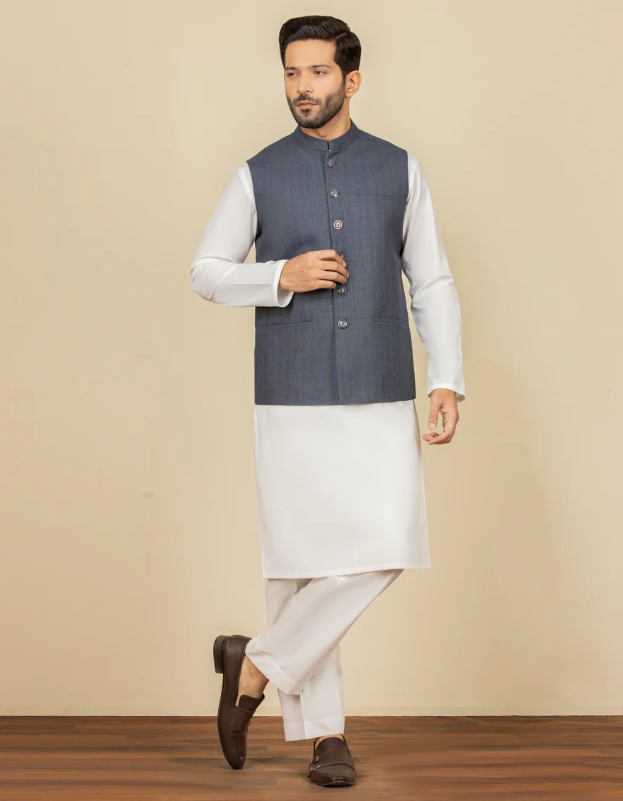BLUISH GREY BLENDED WAISTCOAT | JJVC-US-27457/S22/JJ7426-PN - Image 2