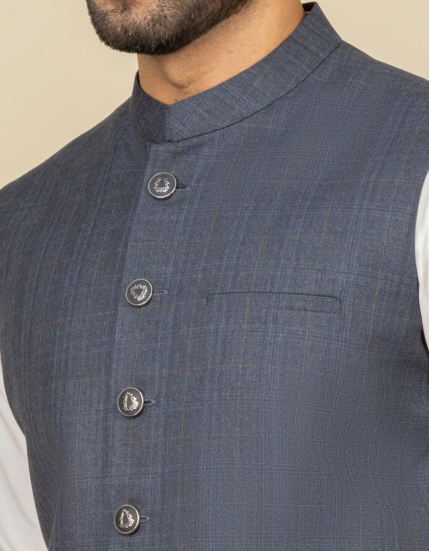 BLUISH GREY BLENDED WAISTCOAT | JJVC-US-27457/S22/JJ7426-PN - Image 3