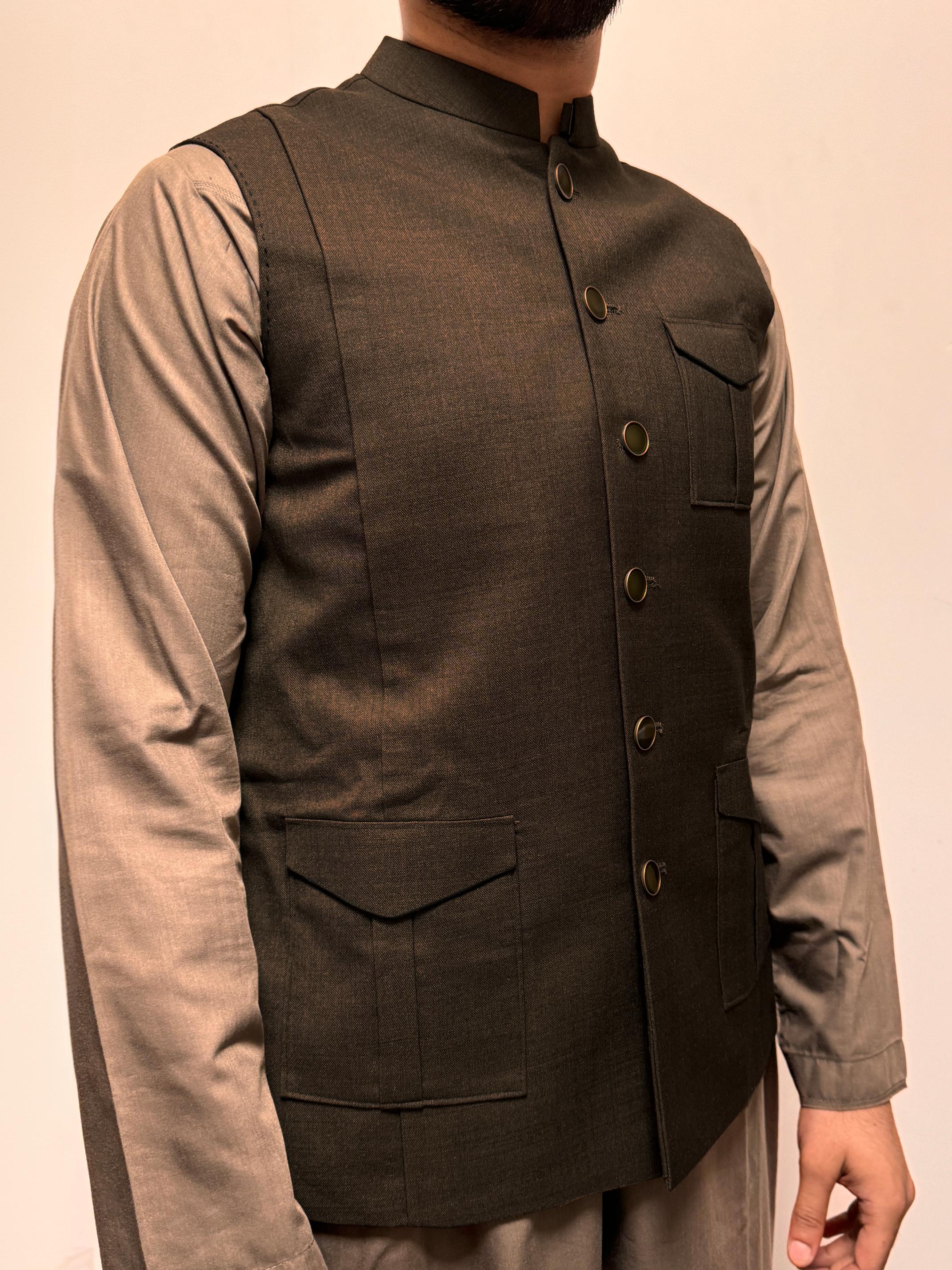 BROWN BLENDED WAISTCOAT | JJVC-US-27461/S22/JJ7380-PN - Image 2