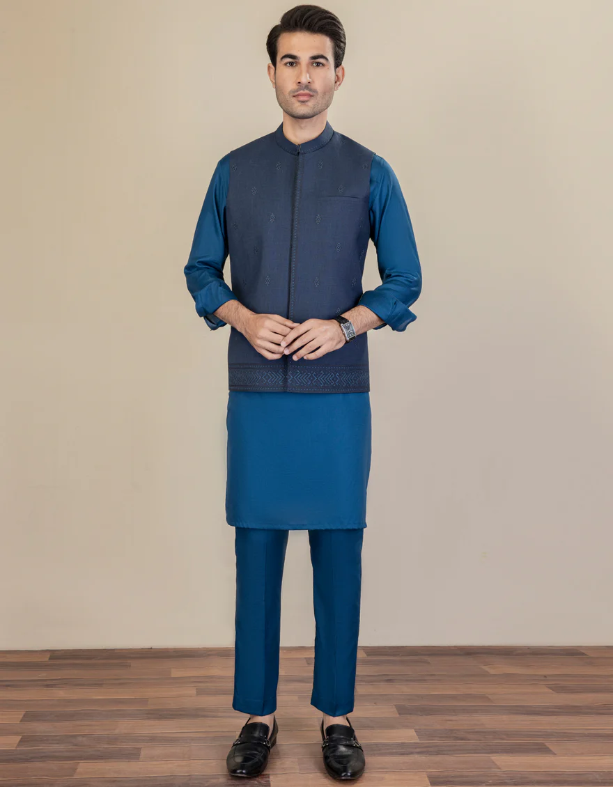NAVY BLUE BLENDED WAISTCOAT | JJVC-US-27462/S22/JJ7375-FL