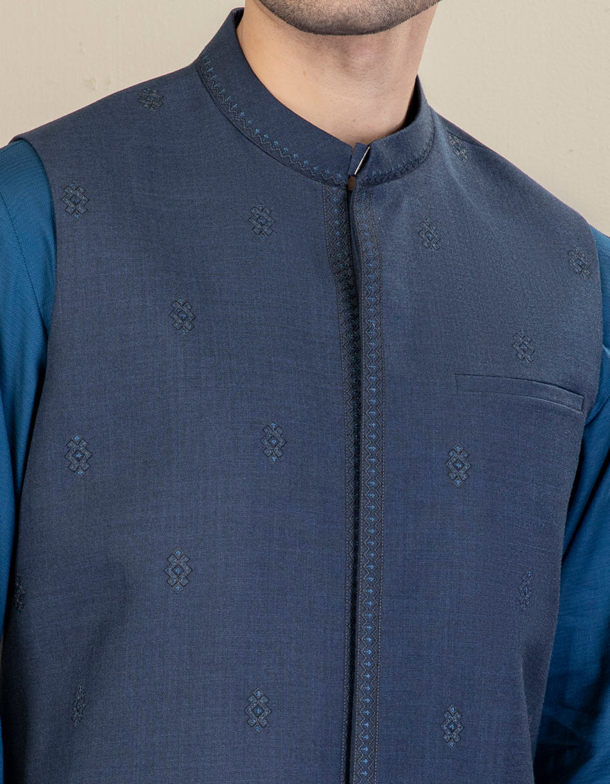 NAVY BLUE BLENDED WAISTCOAT | JJVC-US-27462/S22/JJ7375-FL - Image 2