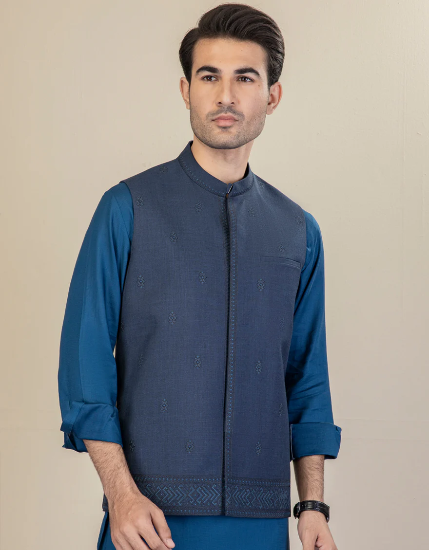 NAVY BLUE BLENDED WAISTCOAT | JJVC-US-27462/S22/JJ7375-FL - Image 3