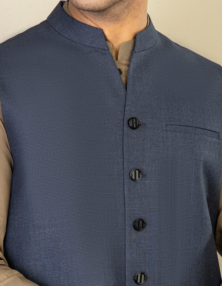 HATCHED BLUE BLENDED WAISTCOAT | JJVC-US-27466/S22/JJ7429-PN - Image 3