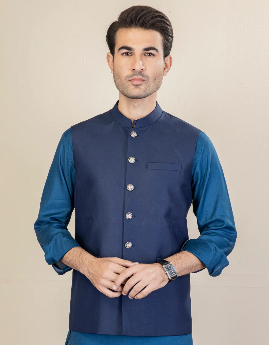 NAVY BLUE BLENDED WAISTCOAT | JJVC-US-27474/S22/JJ7553-PN - Image 2
