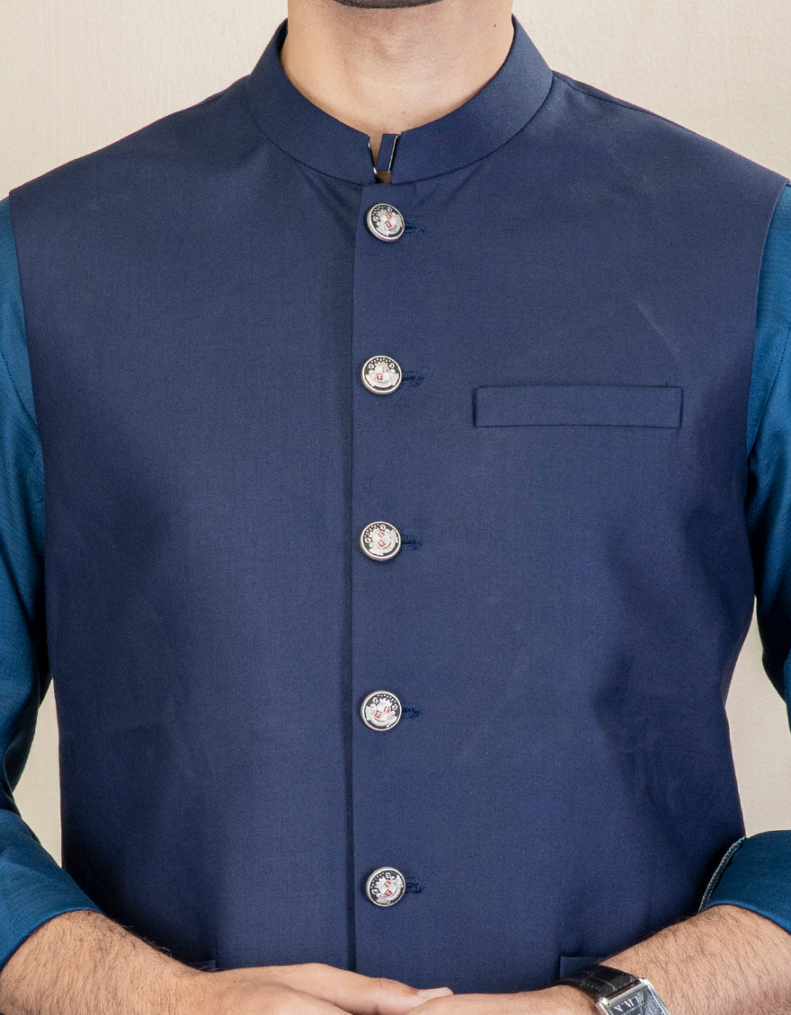NAVY BLUE BLENDED WAISTCOAT | JJVC-US-27474/S22/JJ7553-PN - Image 3