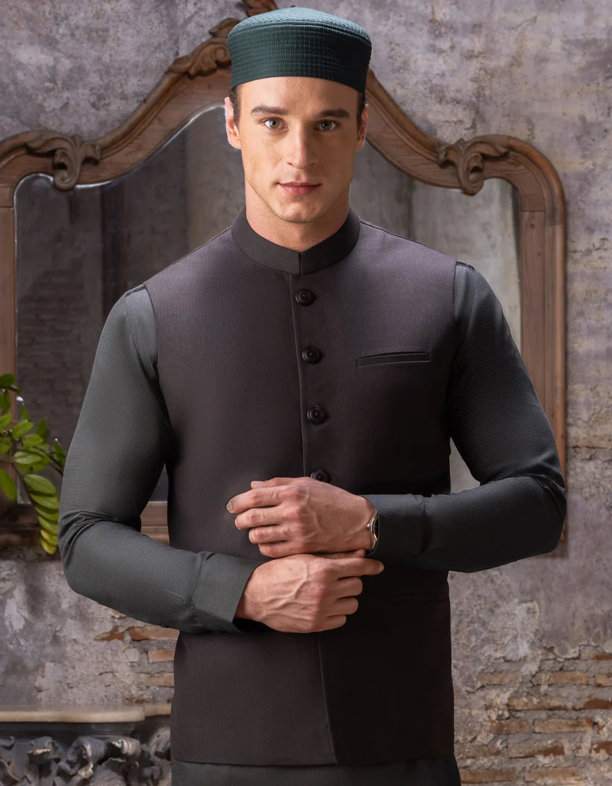 DARK CHOCOLATE BLENDED WAISTCOAT | JJVC-US-27475/S22/JJ7428-PN - Image 3