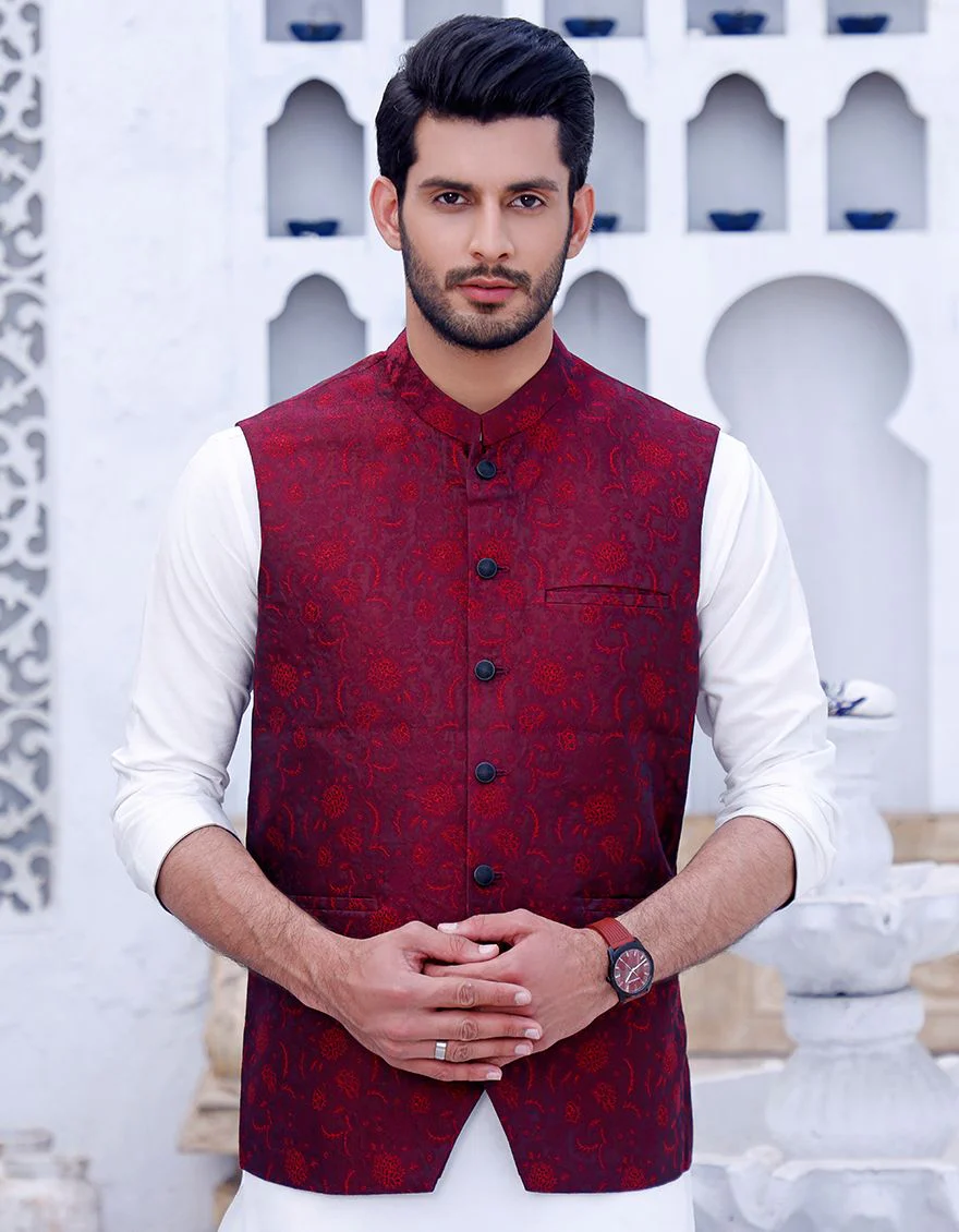 DEEP MAROON WAISTCOAT | JJVC-US-33165/S20/JJ7086 - Image 2