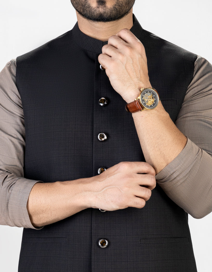 DARK BROWN SUITING WAISTCOAT | JJVC-US-36990/S23/JJ8740-PN - Image 2