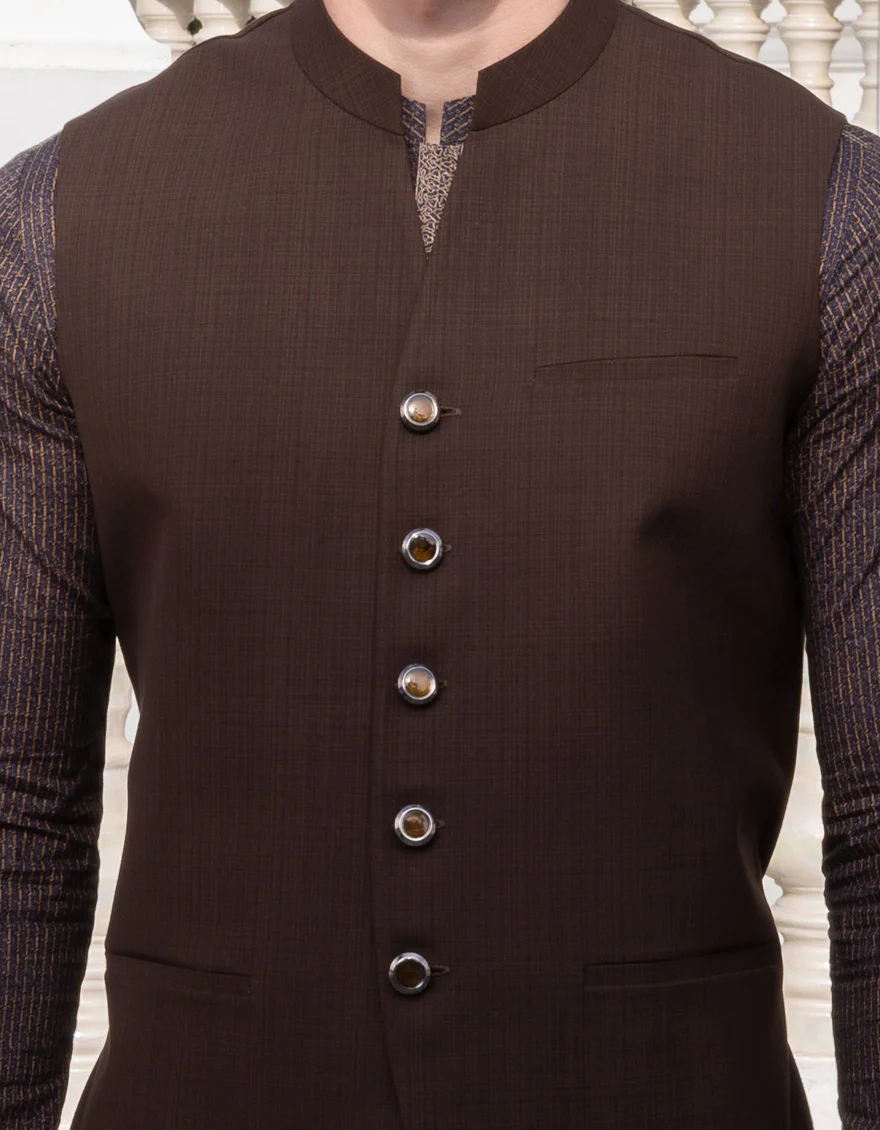 CHOCOLATE BROWN SUITING WAISTCOAT | JJVC-US-36994/S23/JJ8740-PN - Image 2