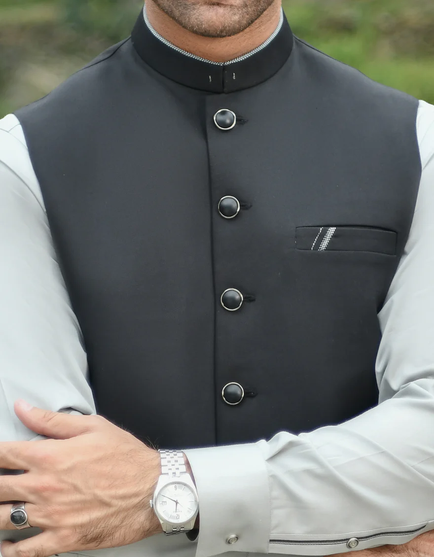 BLACK BLENDED WAISTCOAT | JJVC-US-43201/A22/JJ8086-CL - Image 2