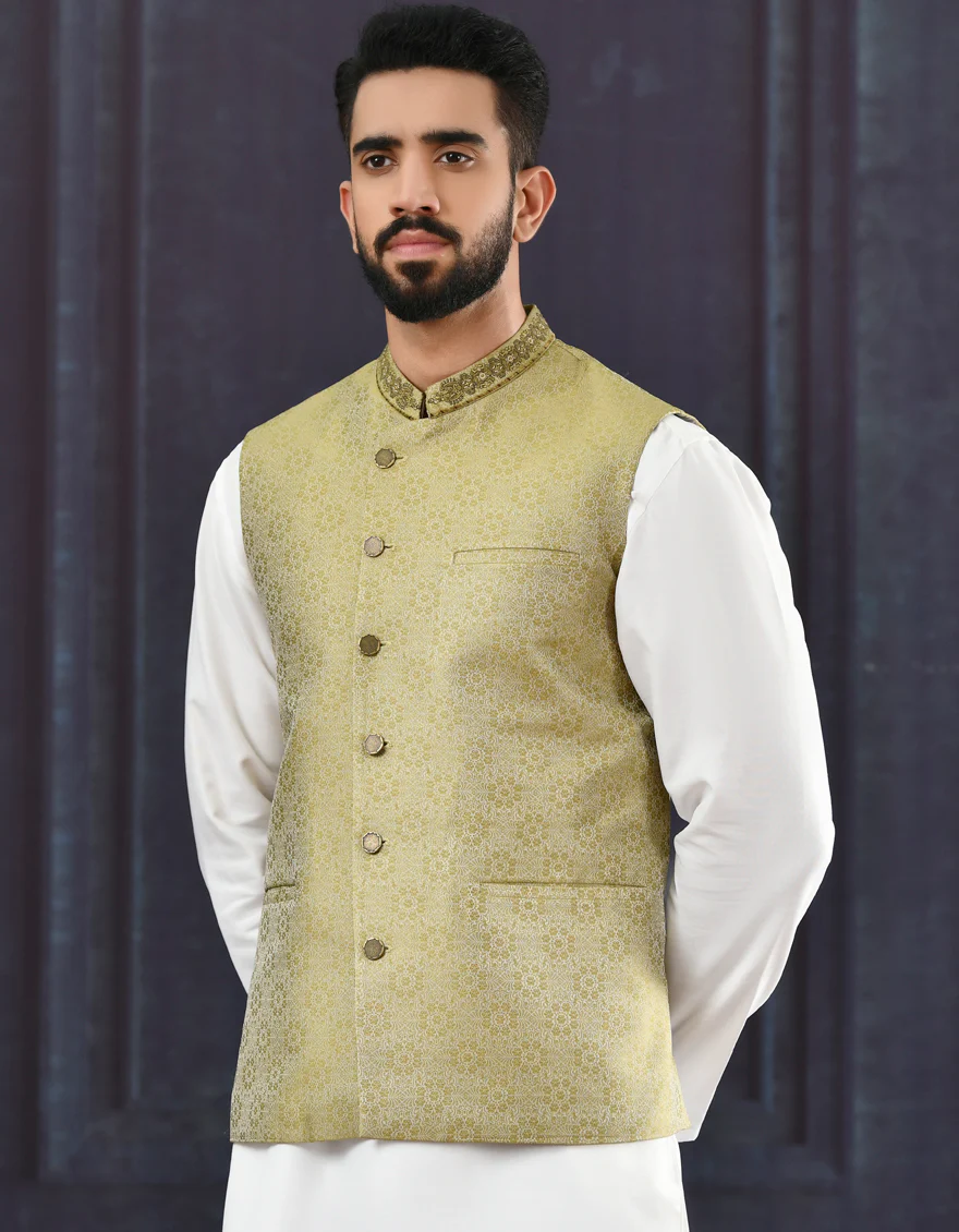 MEHNDI GREEN WAISTCOAT | JJVC-US-44083/A22/JJ7004-FL