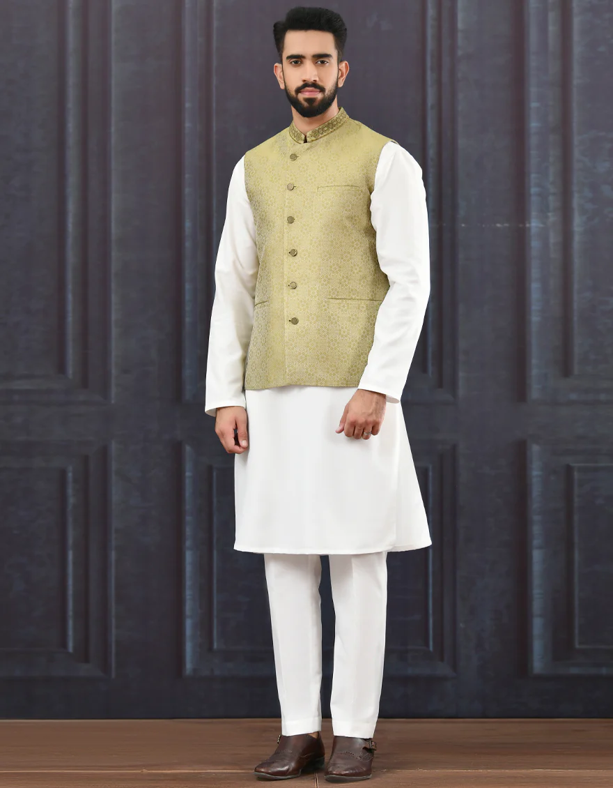 MEHNDI GREEN WAISTCOAT | JJVC-US-44083/A22/JJ7004-FL - Image 2