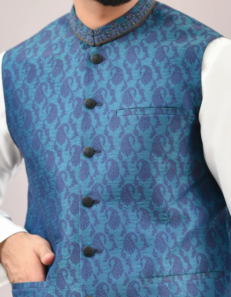 TEAL GREEN WAISTCOAT | JJVC-US-44084/A22/JJ7005-FL - Image 3