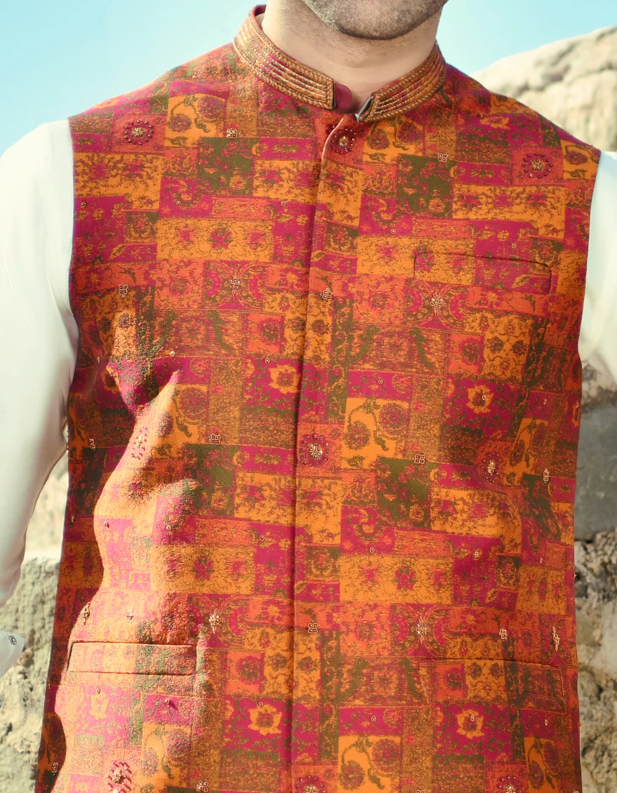 ORANGE MAROON WAISTCOAT | JJVC-US-44202/A23/JJ8488-FL - Image 3