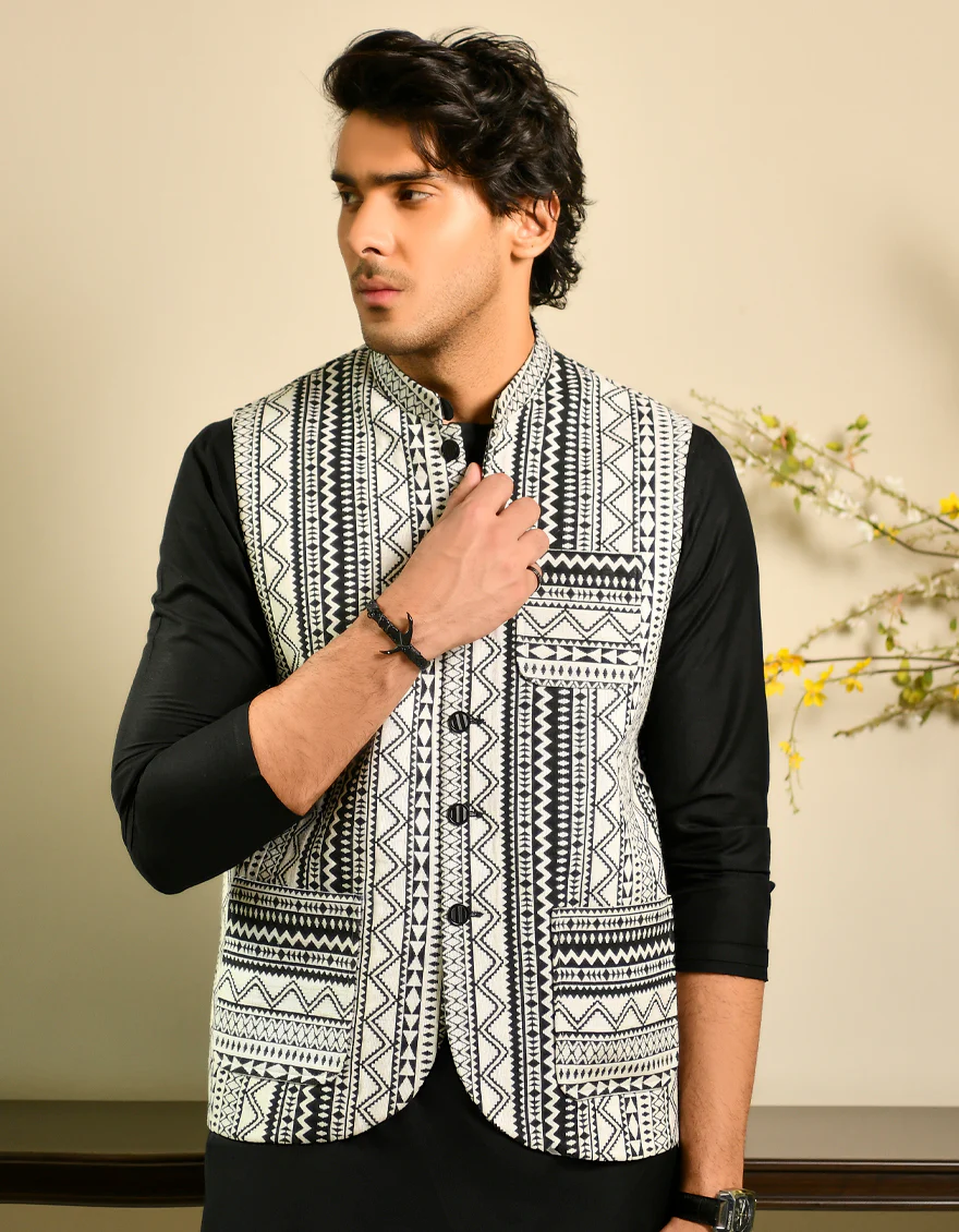 BLACK & WHITE WAISTCOAT | JJVC-US-44270/A23/FF101-FL - Image 2