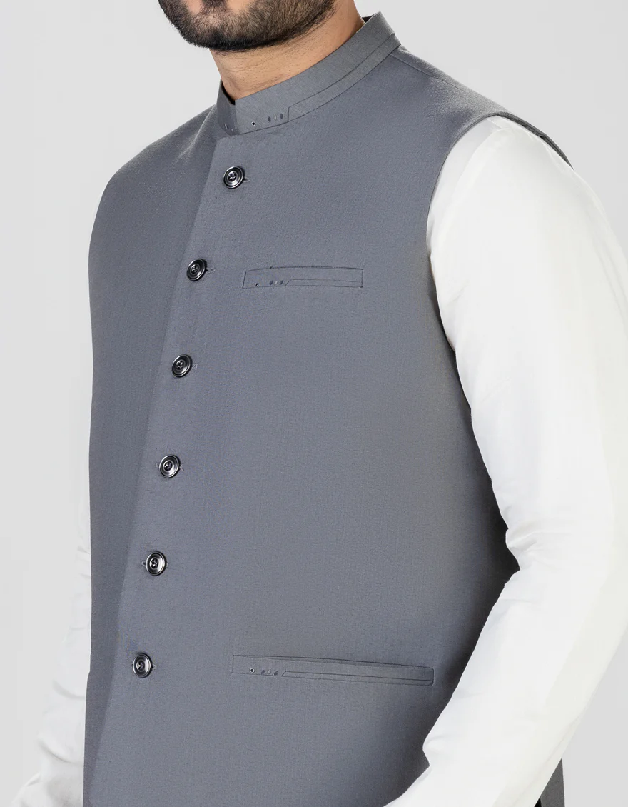 PEBBLE GREY SUITING WAISTCOAT | JJVC-US-45010/S23/JJ8738-CL - Image 2