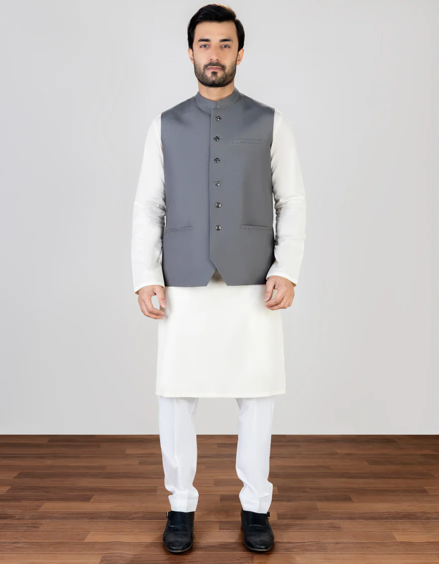 PEBBLE GREY SUITING WAISTCOAT | JJVC-US-45010/S23/JJ8738-CL - Image 3