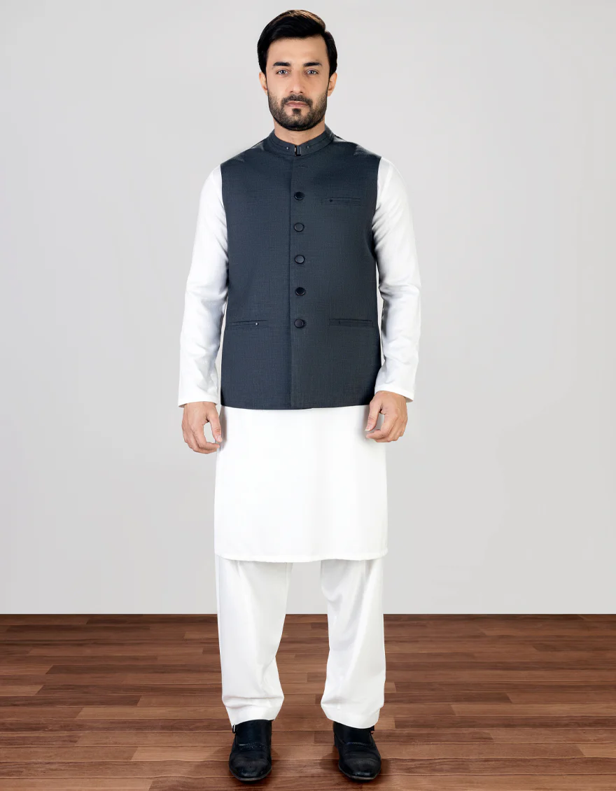 CHARCOAL GREY SUITING WAISTCOAT | JJVC-US-45011/S23/JJ8741-PN - Image 2