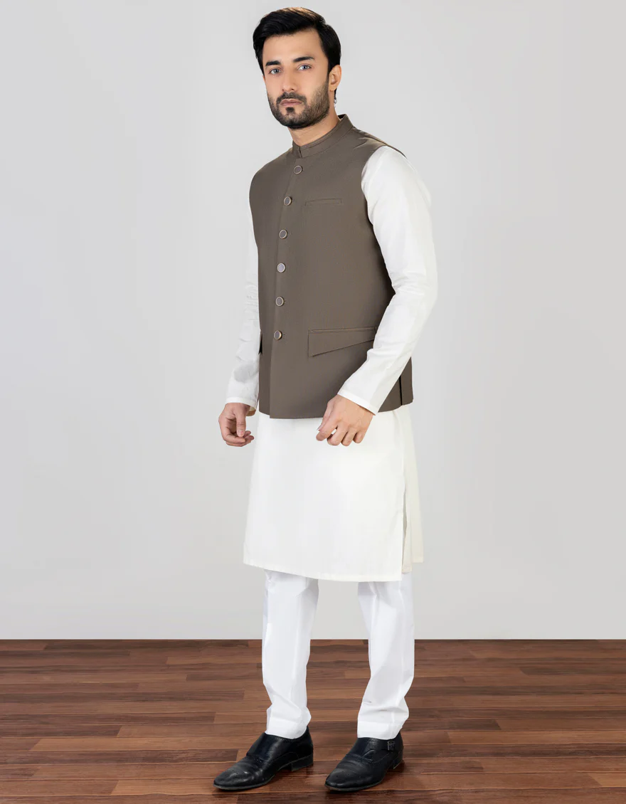 OLIVE SUITING WAISTCOAT | JJVC-US-45013/S23/JJ8738-CL - Image 3