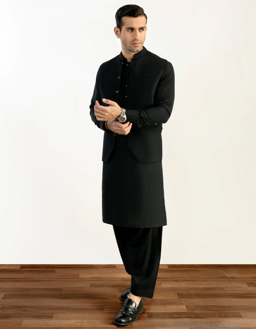 BLACK SUITING WAISTCOAT | JJVC-US-45022/S23/JJ8738-PN - Image 2