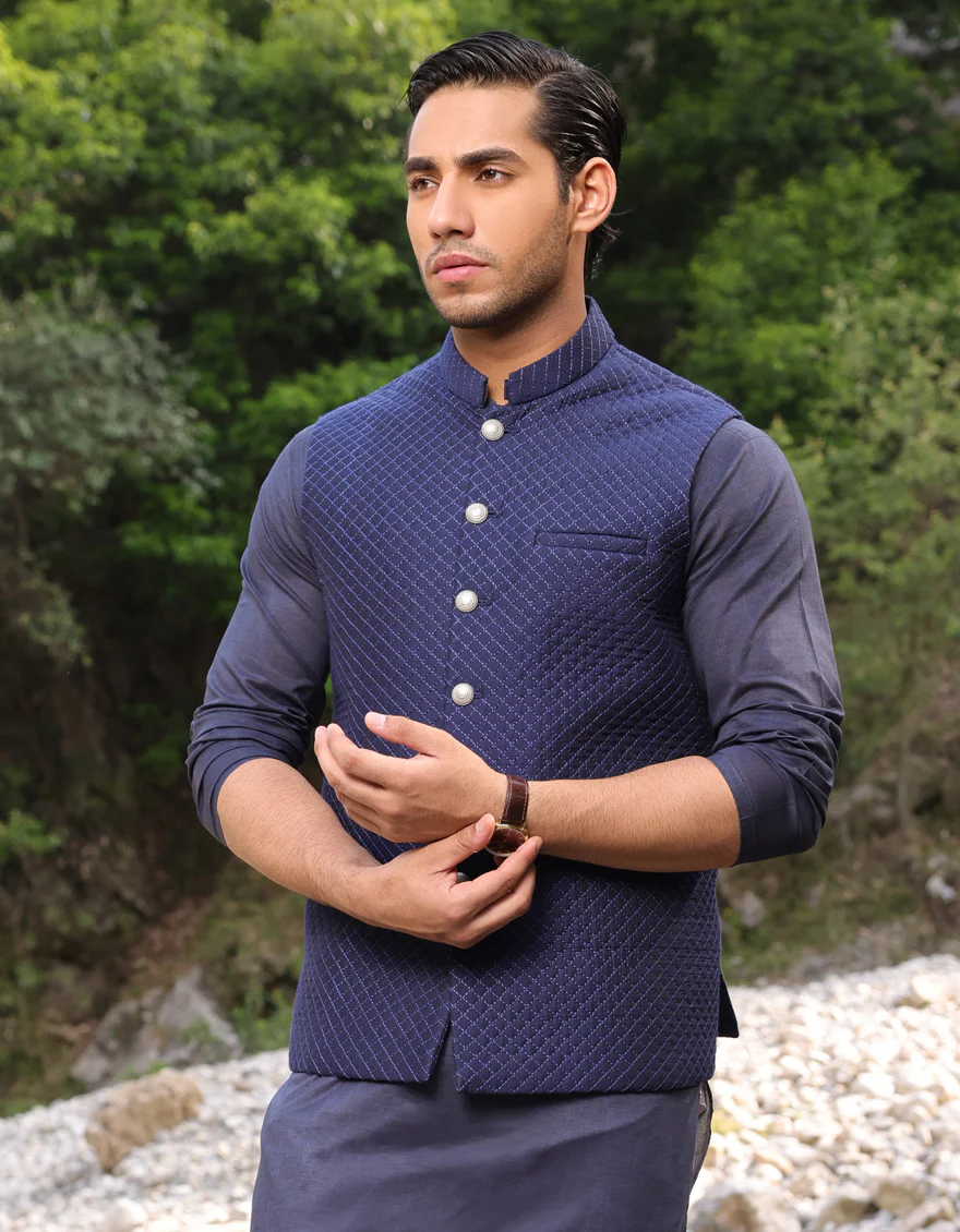 BLUE BLENDED WAISTCOAT | JJVC-US-45192/A23/JJ1090-CL - Image 2