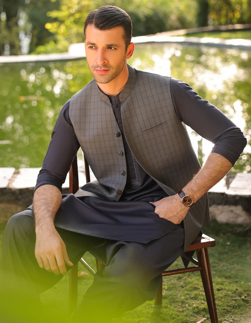 STEEL GREY BLENDED WAISTCOAT | JJVC-US-48016/S23/JJ7484-PN - Image 2