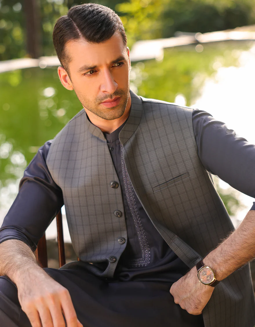 STEEL GREY BLENDED WAISTCOAT | JJVC-US-48016/S23/JJ7484-PN - Image 3