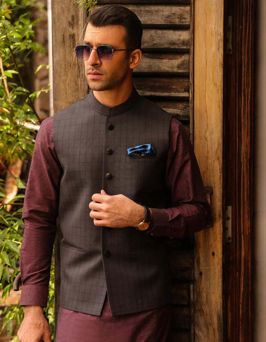 CHARCOAL BLENDED WAISTCOAT | JJVC-US-48018/S23/JJ7484-PN - Image 2
