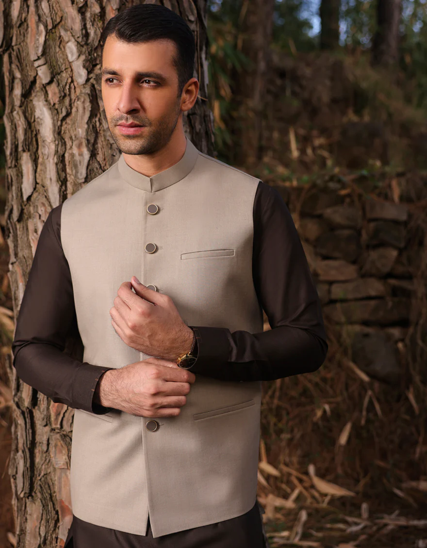 LIGHT GREY BLENDED WAISTCOAT | JJVC-US-48025/S23/JJ8990-PN - Image 3