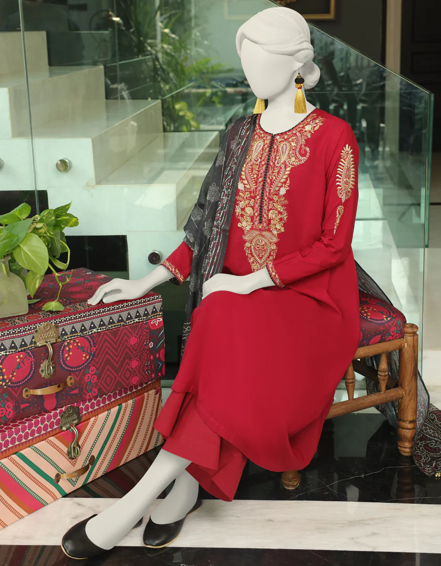 MAROON LAWN 3PC STITCHED | JLAWN-S-24-003/S CLASSIC CHUNRI-03 - Image 2