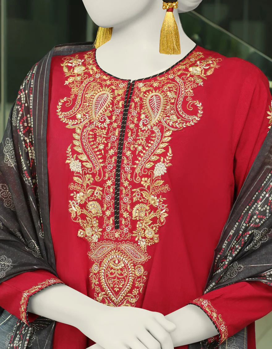 MAROON LAWN 3PC STITCHED | JLAWN-S-24-003/S CLASSIC CHUNRI-03 - Image 3
