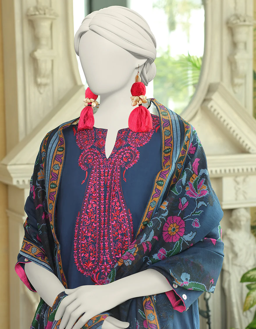 BLUE TEXTURED 3PC STITCHED | JLAWN-S-24-007/S KASHMIRI ETHNIC-01 - Image 2