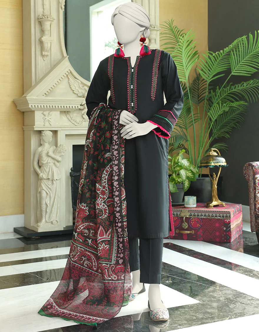 BLACK JACQUARD 3PC STITCHED | JLAWN-S-24-009/S KAS - Image 2