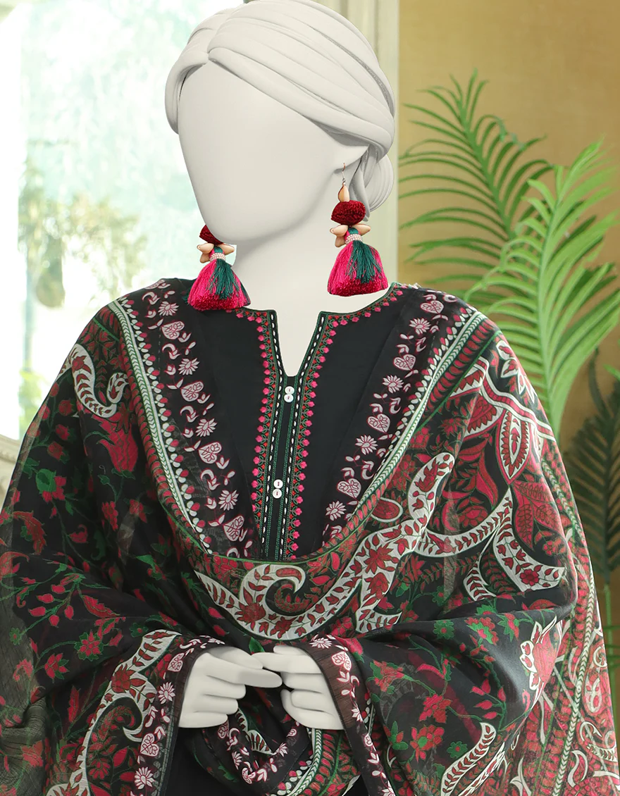 BLACK JACQUARD 3PC STITCHED | JLAWN-S-24-009/S KAS - Image 3