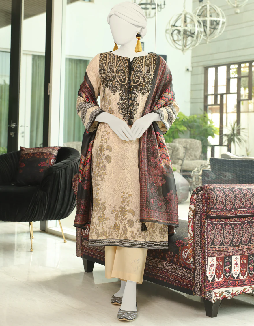 BEIGE LAWN 3PC STITCHED | JLAWN-S-24-011/S MONOCHROME-01