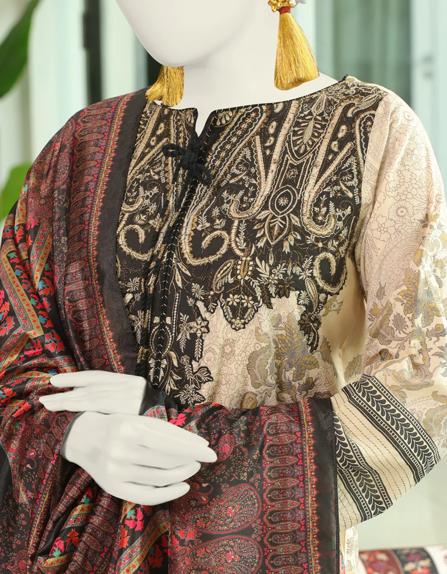 BEIGE LAWN 3PC STITCHED | JLAWN-S-24-011/S MONOCHROME-01 - Image 3