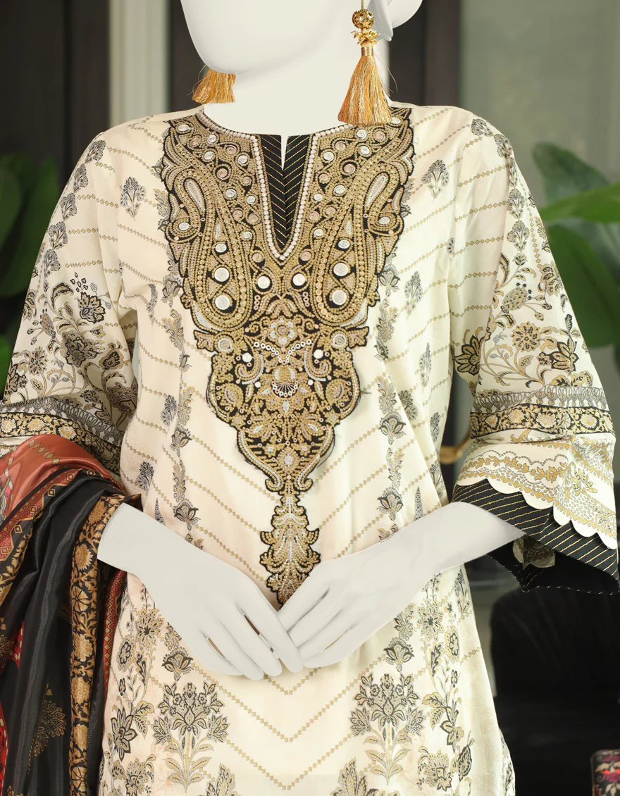 OFF WHITE LAWN 3PC STITCHED | JLAWN-S-24-012/S MONOCHROME-02 - Image 3