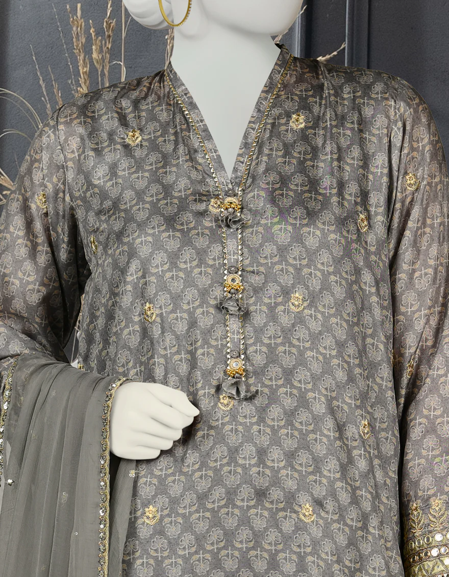GREY IMPURE SILK 3PC STITCHED | JLAWN-S-24-083/S DHA - Image 3