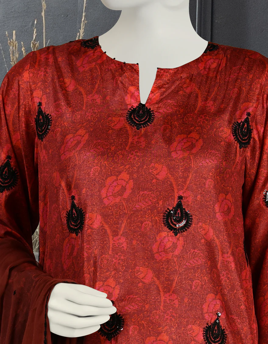 RED SILK 3PC UNSTITCHED | JLAWN-S-24-084 DHANA - Image 3
