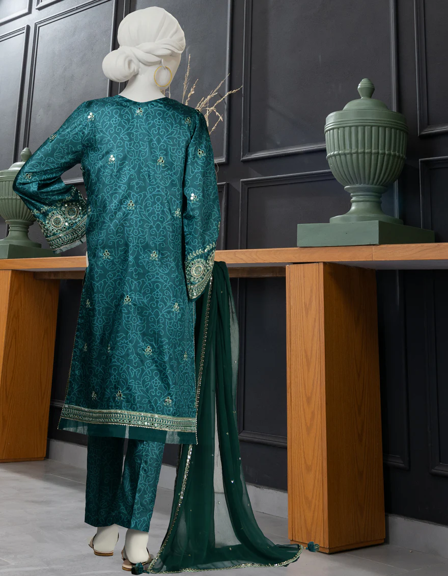 GREEN IMPURE SILK 3PC STITCHED | JLAWN-S-24-086/S DHA - Image 2