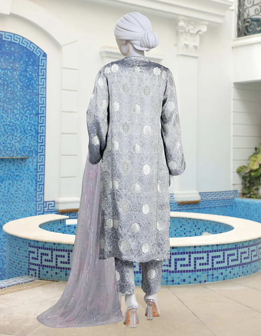 GREY SILK 3PC UNSTITCHED | JLAWN-S-24-116 UJALA - Image 2