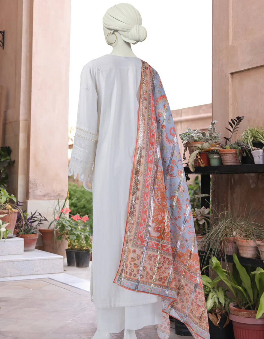WHITE CAMBRIC 3PC UNSTITCHED | JLAWN-S-24-173 LUXE-03 - Image 2